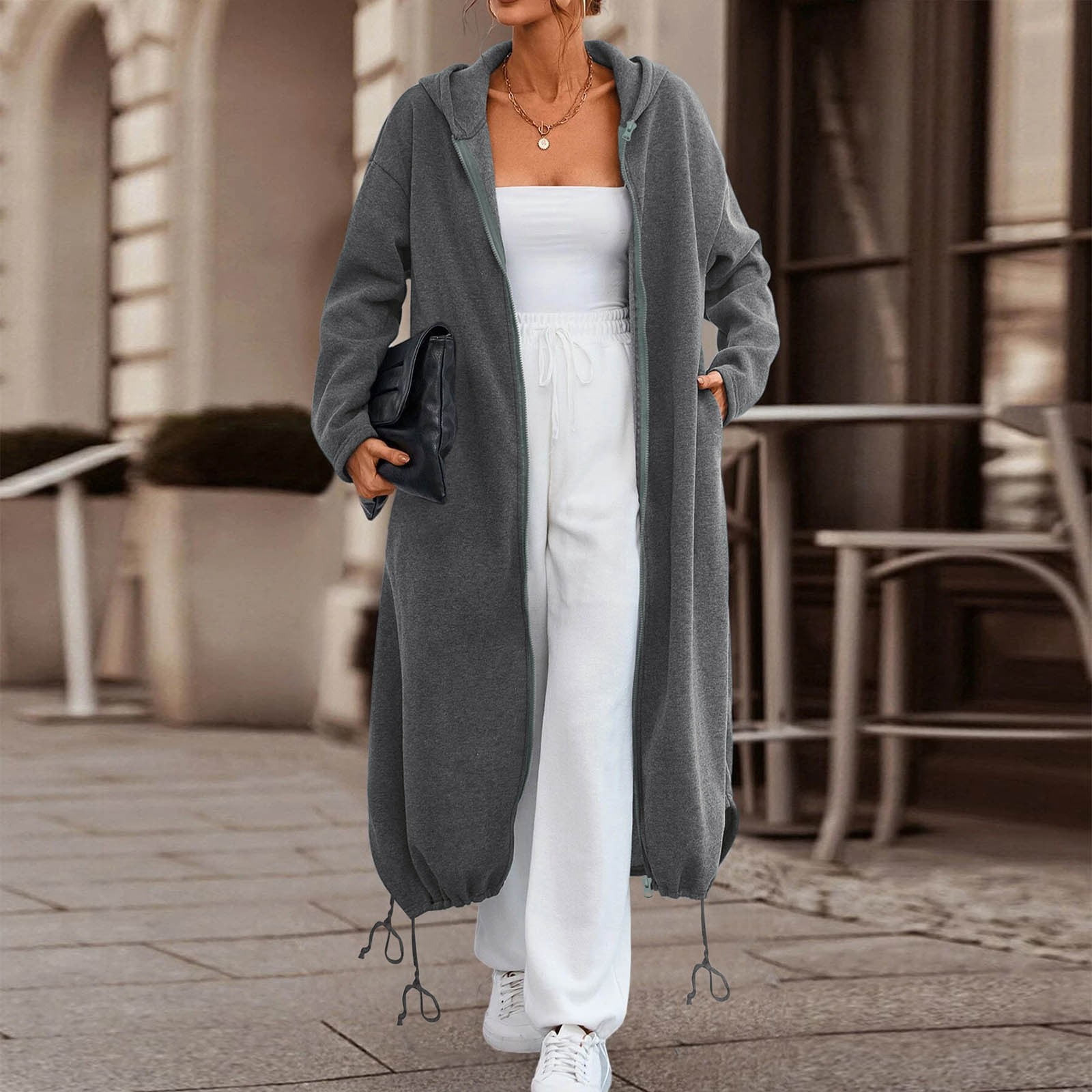 Ediodpoh Women’s Loose Zippered Long Cardigan for Women Sweatshirt Jacket Hooded with Pockets GY1 M