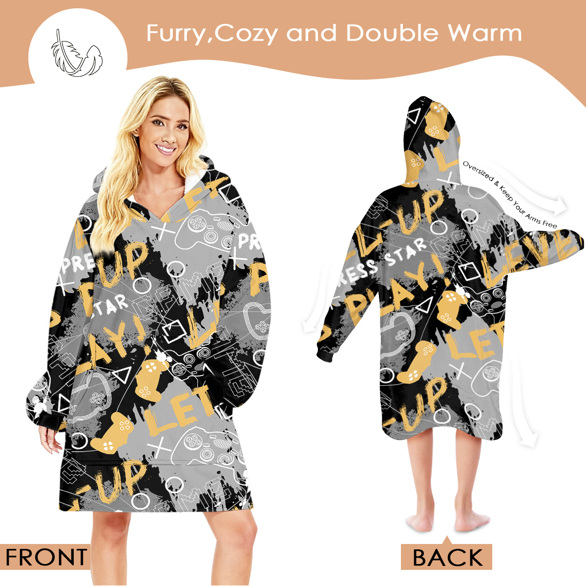 BlessLiving Wearable Blanket Hoodie for Kids, Oversized Sherpa Fleece Sweatshirt Blanket, 60x40"