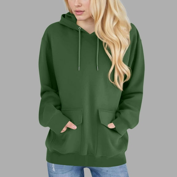 Women's Oversized Fashion Hoodies Casual Solid Color Knit Long Sleeve Pullover Tops with Vertical Pockets (L, Army Green)