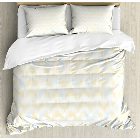 Yellow Chevron Duvet Cover Set Ikat Style Abstract Sketchy
