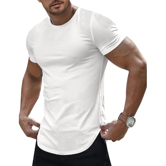 Camiseta Blanca Ajustada de Corte Slim Muscle Hip Hop para Hombre JMIERR