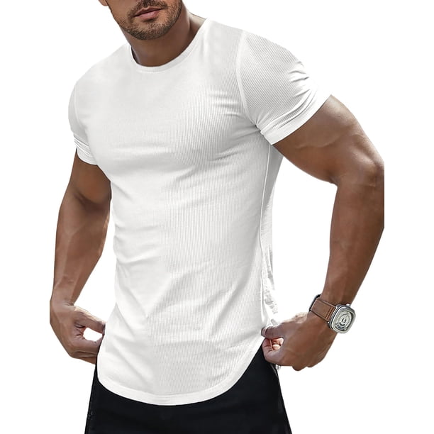 Camiseta Blanca Ajustada de Corte Slim Muscle Hip Hop para Hombre JMIERR