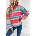 thumbnail image 3 of Women's Multicolor Striped Knit Drop Shoulder Puff Sleeve Sweater - [ZhiHiMeRi] | (US 16-18)XL,Multicolor, 3 of 8