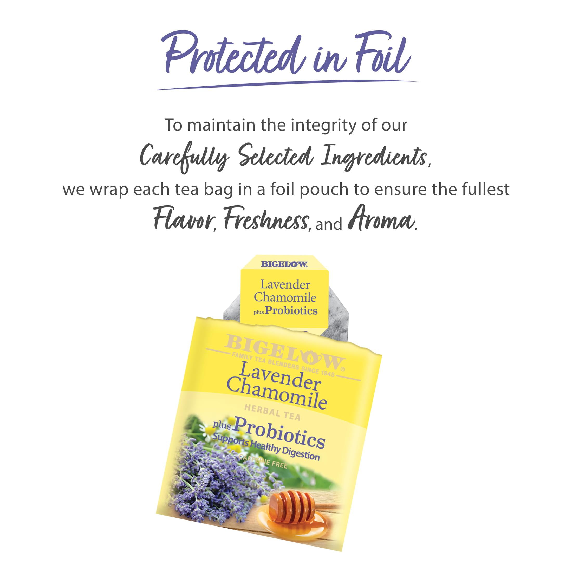 Bigelow Lavender Chamomile Plus Probiotics, Caffeine Free, Herbal Tea Bags, 18 Count (Pack of 4)