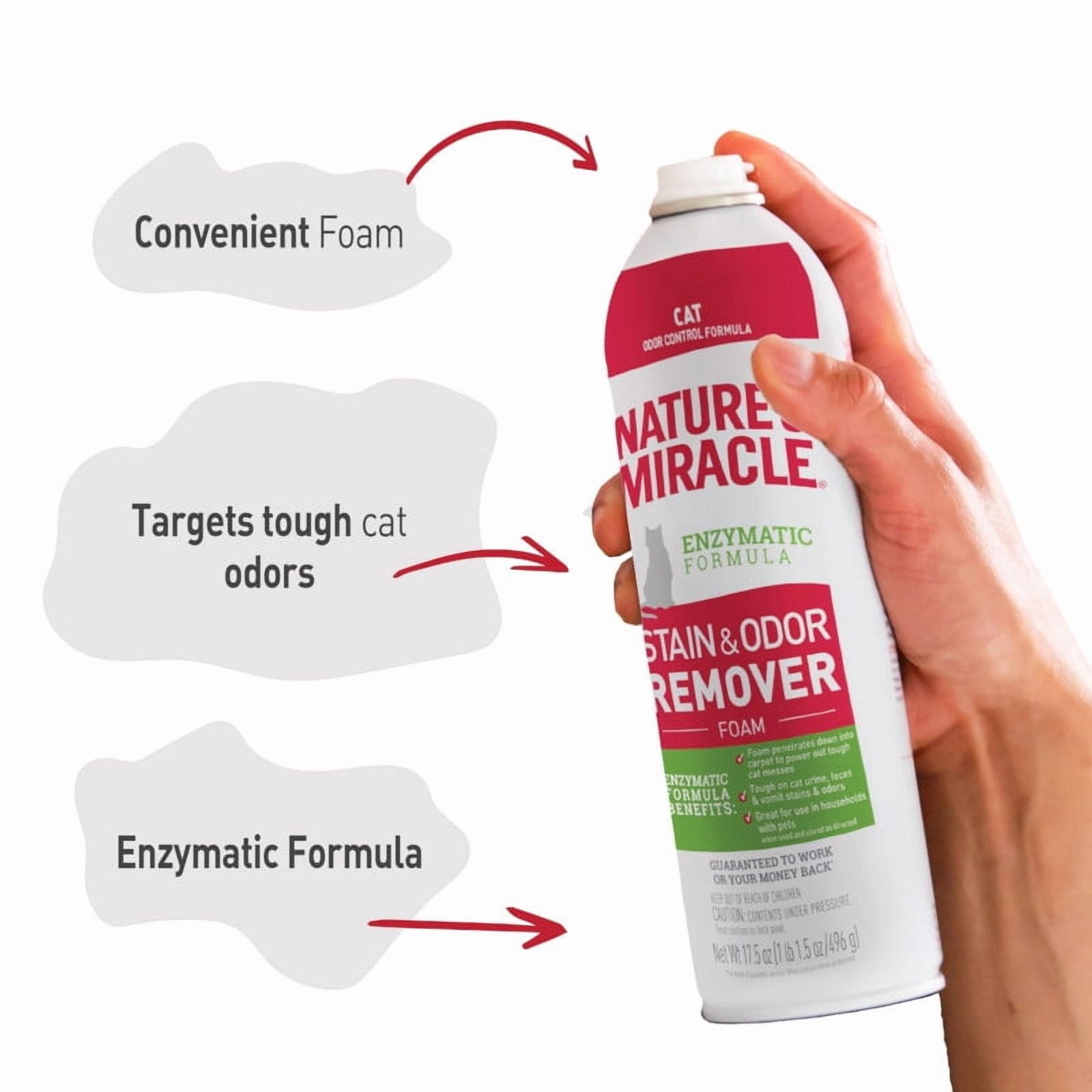 Nature’s Miracle Stain And Odour Remover For Cats 17.5 Ounces, Foam Aerosol, Odour Control Formula, Easy Aerosol Spray