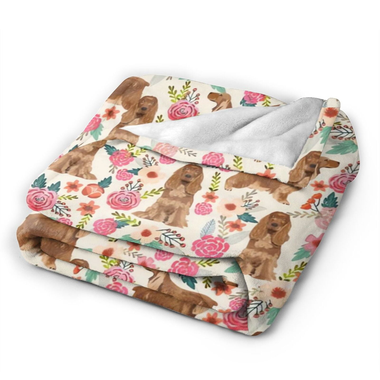 Wijzvio Spaniel Dogs Lovers Flower Floral Throw Blanket Soft Fuzzy Fleece Blanket For Couch Bed Living Room Decoration 80"X60"