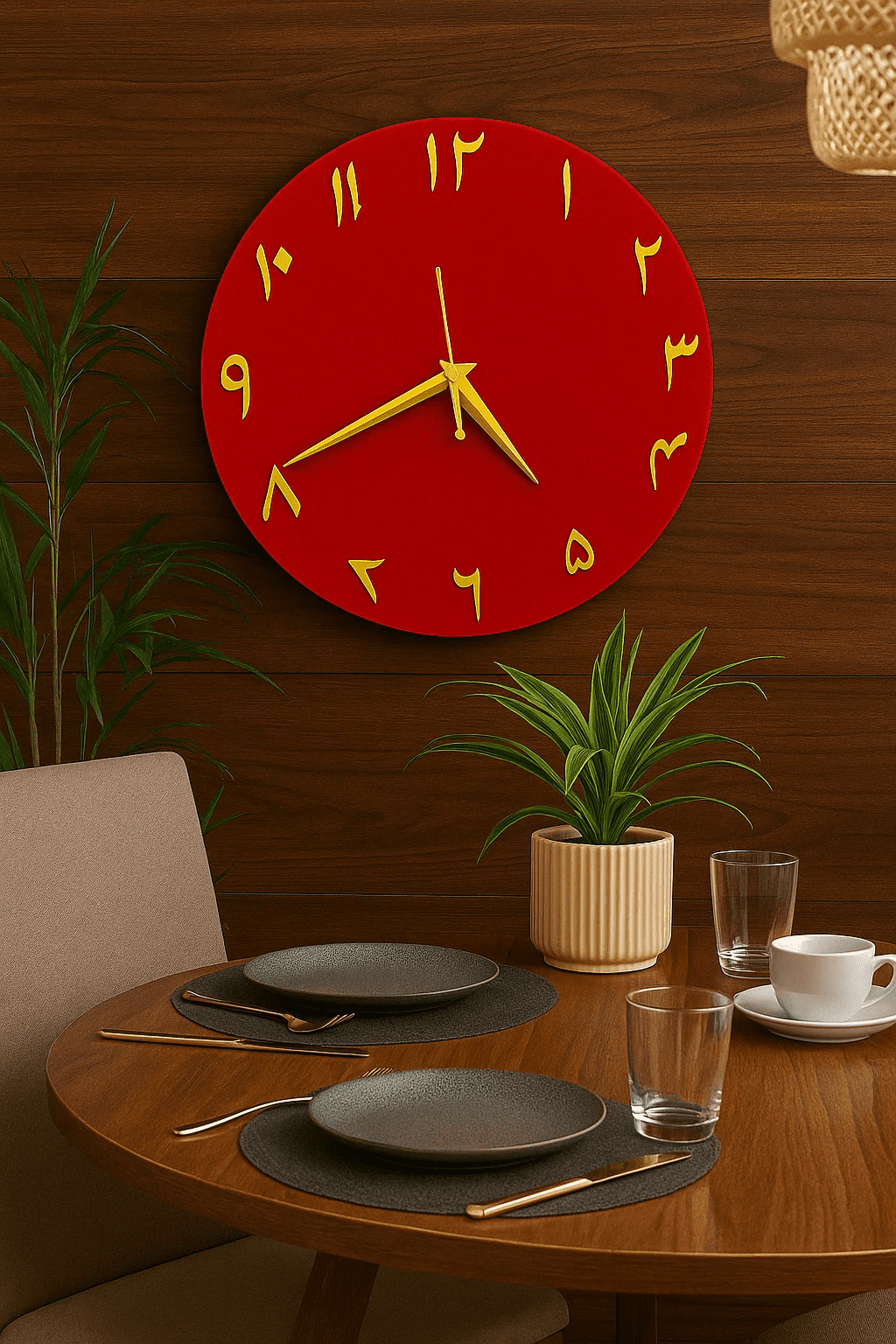 Wall Clock with Golden Arabic Numerals – 12 Inch Modern Islamic Home Décor – Unique Arabic Numbers Clock for Home or Office