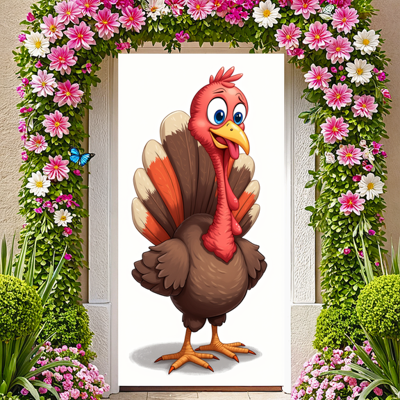 Festive Turkey Cartoon Thanksgiving Banner for Celebration Party Decor
