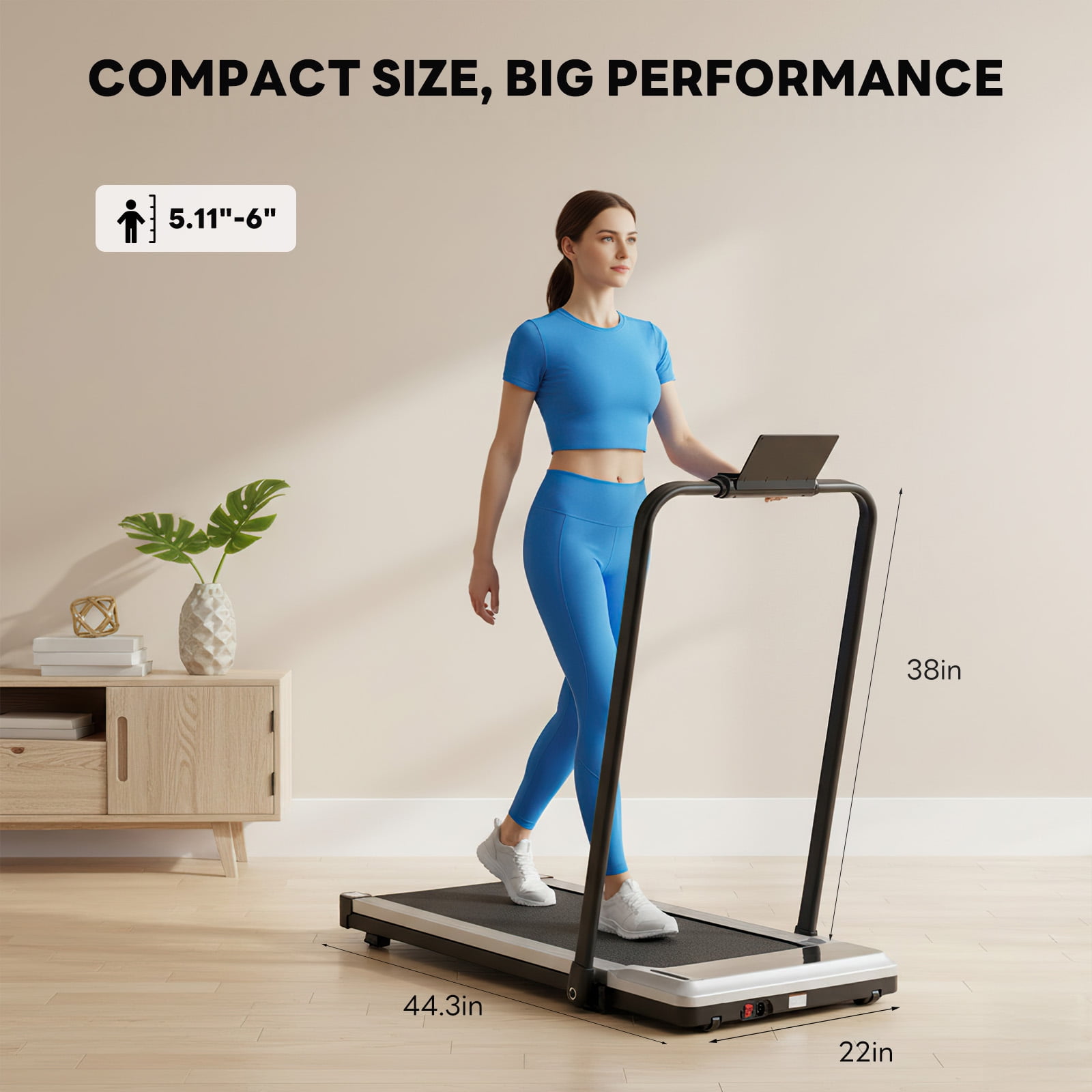 Edx Portable Folding Treadmill, Foldable Compact Treadmill for Home Office, Walking Running Treadmill with LED Display for Exercise, Silver