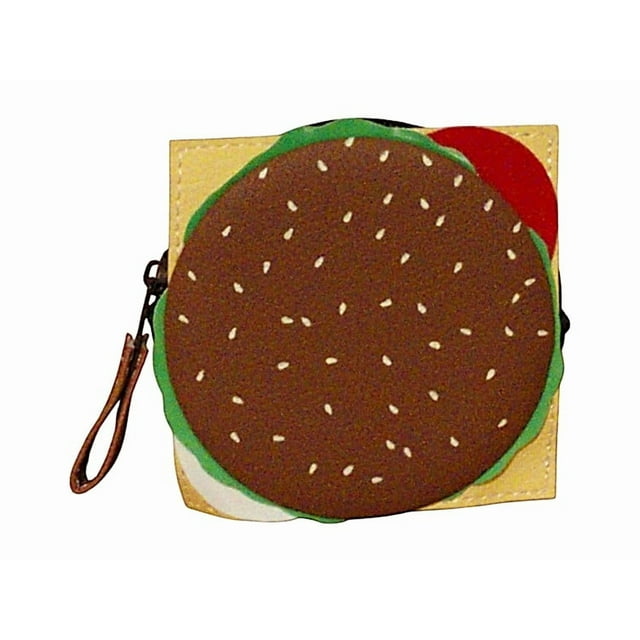 Monedero en forma de HAMBURGUESA, Diseño de COMIDA,Forma Redonda, Color Café, Moda Kawaii. Novedoso y Encantador.