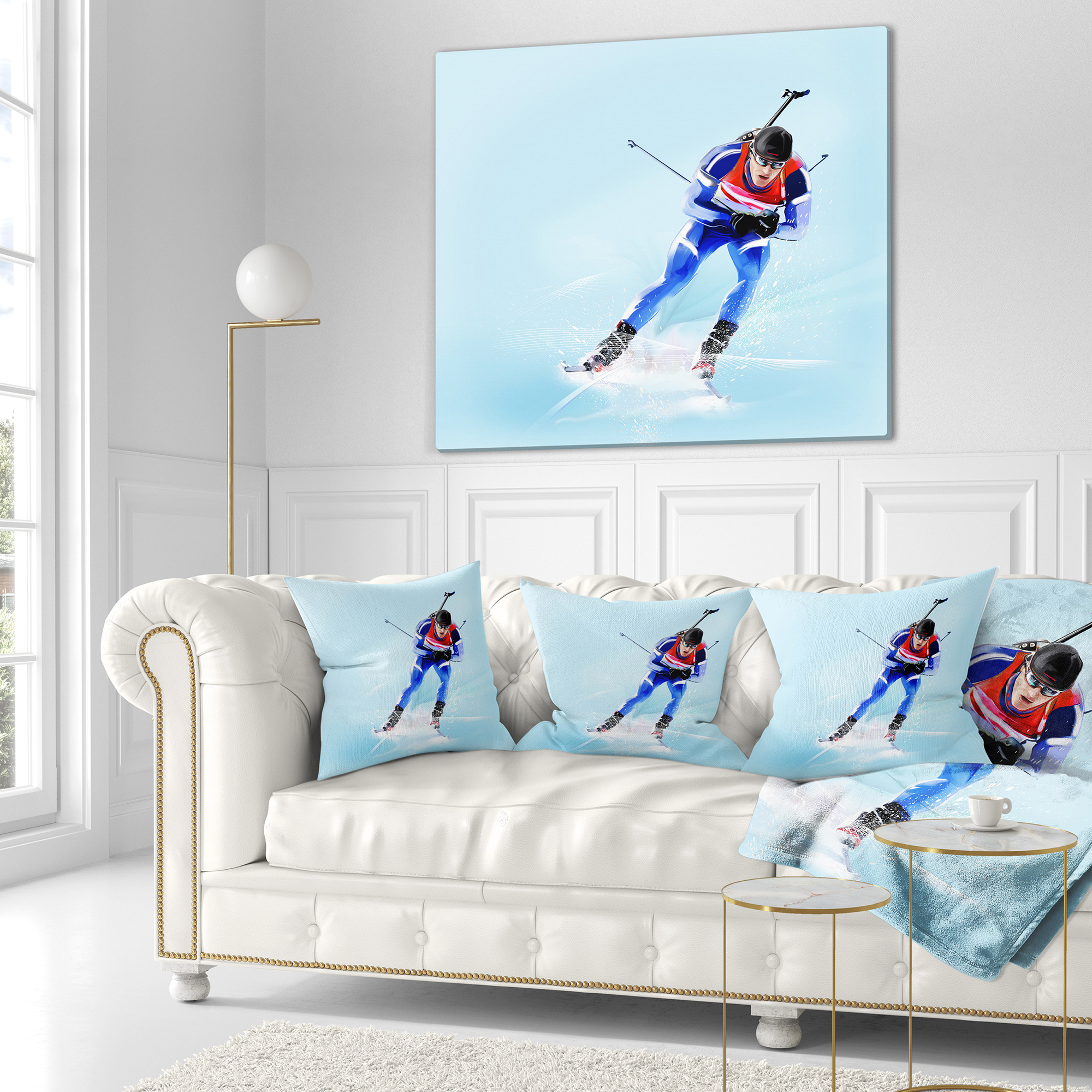 Designart Professional Male Skier - Abstract Portrait Throw Pillow - 18x18