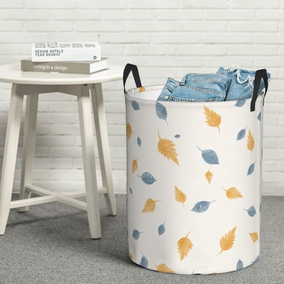 YFYANG Waterproof Laundry Hamper, Yellow Fallen Leaves Pattern Laundry Basket Oxford Fabric with Handle Foldable, S