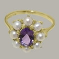 thumbnail image 5 of LBG British Made 10k Yellow Gold Natural Amethyst & Cultured Pearl Womens Statement Ring - 33 size options - Size 4.25, 5 of 6