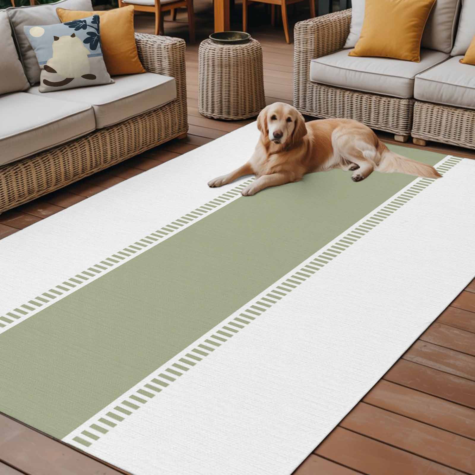 Outdoor Rug 5x8ft Sage Green Large Area Rug Stripe Indoor Outdoor Carpet Outdoor Rugs Mats for Patio Camping,RV,Front Door, Outside Decor