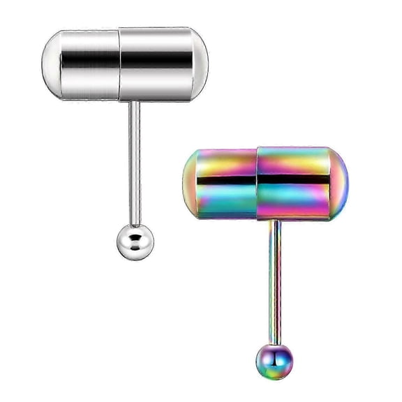 2 Pack Vibrating Stainless Steel Tongue Rings for Men and Women Battery-Operated Jewelry for Tongue Piercing