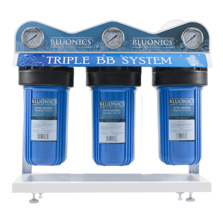 

Bluonics Whole House Well Water Filter 3 Stage Home Purifier with Big Blue Size 4.5 x 10 Filters for Rust Iron Sand Dirt Sediment Bad Taste Odor