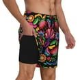 thumbnail image 3 of Haiem Colorful Floral Embroidery Mexican Mens Swim Trunks with Compression Liner 2 in 1 Swimming Shorts Stretch Swimwear Quick Dry,Board Shorts-XX-Large, 3 of 9