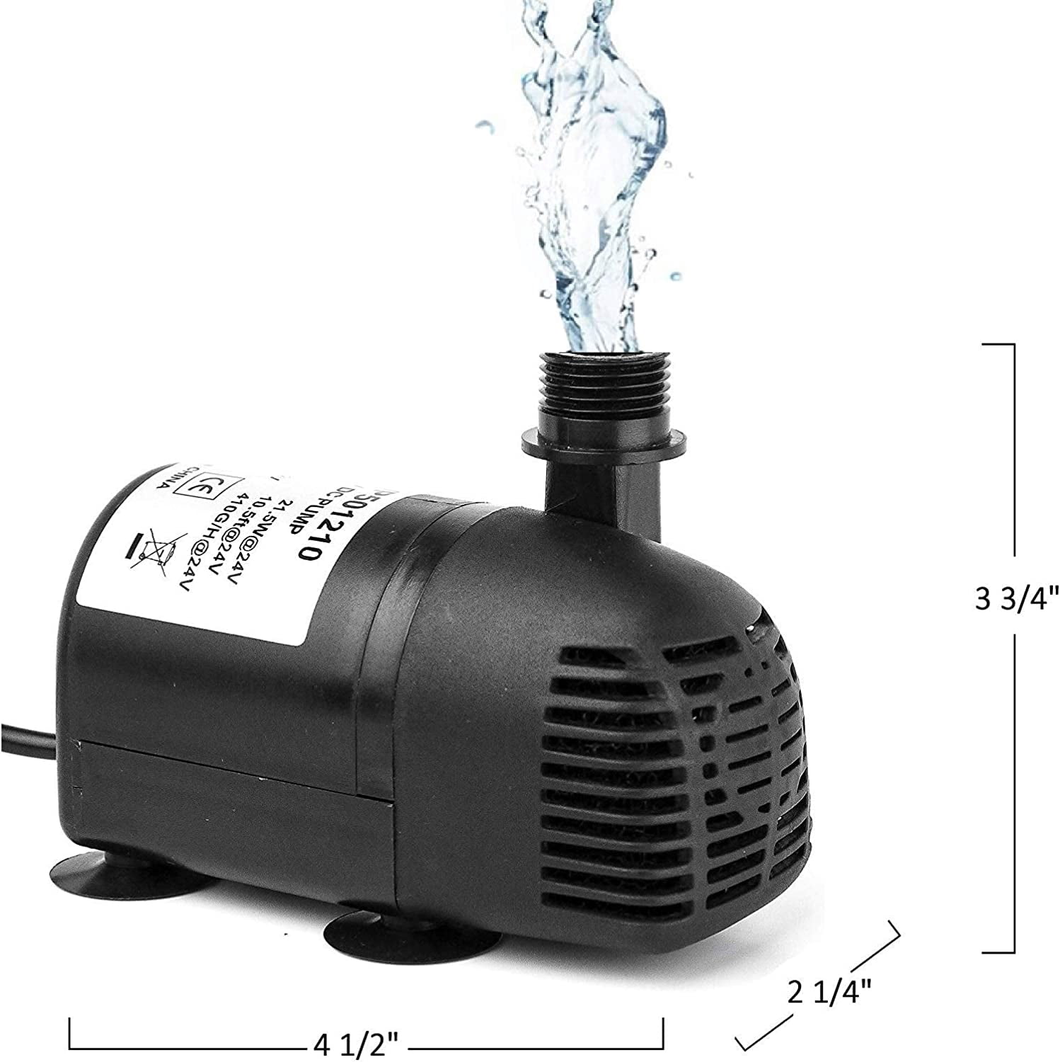 AEO 12V - 24V DC Brushless Submersible Water Pump, 410GPH, for Solar Fountain, Fish Pond, and Aquarium