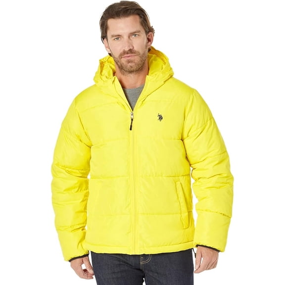U.S. Polo Assn. Men’s Rolled Padded Full-Zip Puffer Jacket, Yellow Pop, Large