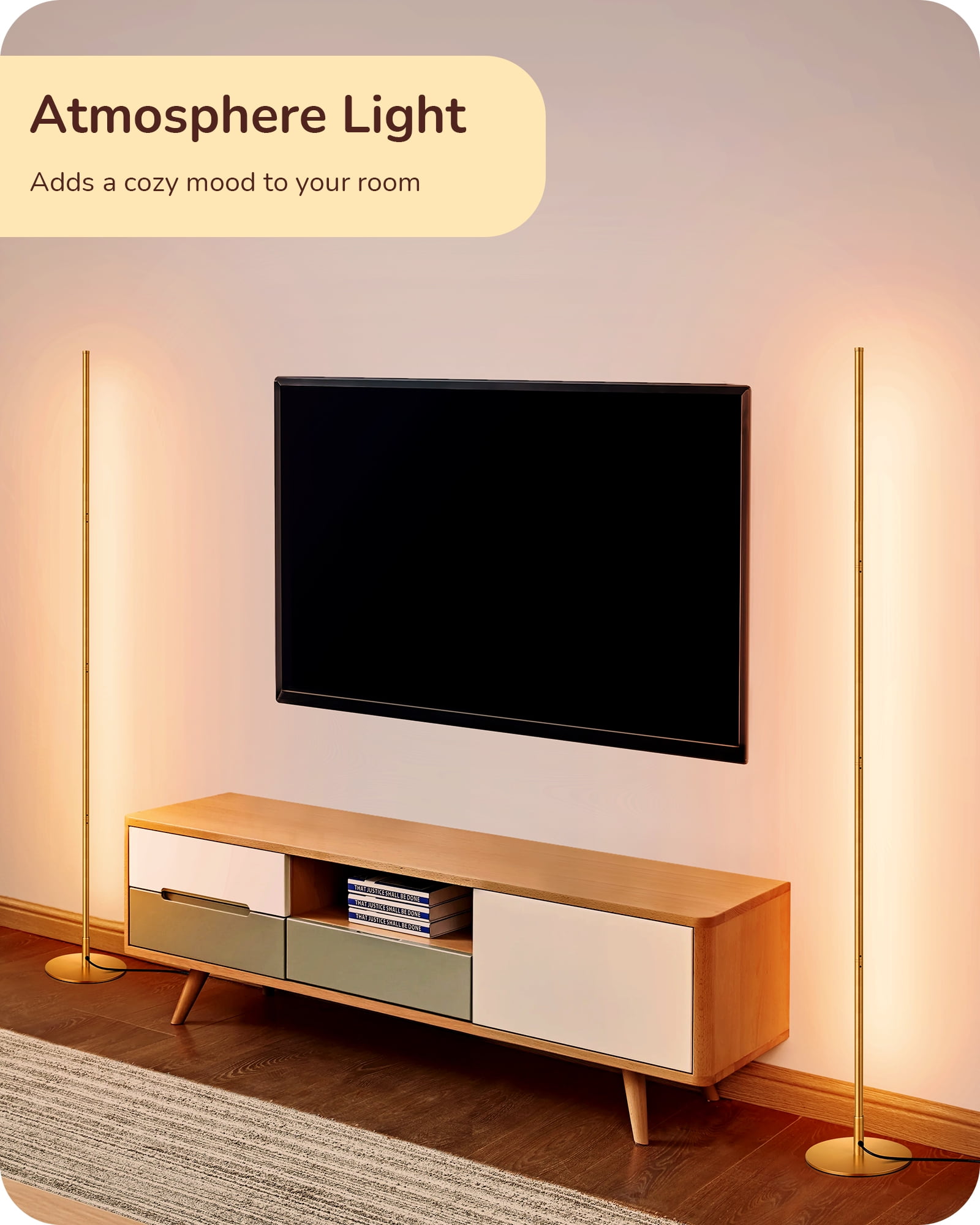 EDISHINE Modern Slim Dimmable LED Corner Floor Lamp, Adjustable Height, 57.5" Minimalist Tall Lamp for Living Room, Bedroom, Office, 3000K, Gold
