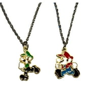 MAINSTREET CLASSICS Super Mario and Luigi Enamel Metal Pendant 2 Necklaces