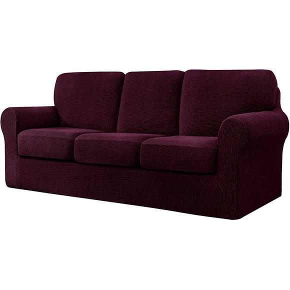 Set of 7 Stretch Check Spandex Jacquard Sofa Covers (Large, Deep Magenta)