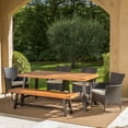 thumbnail image 4 of GDF Studio Preston Outdoor Acacia Wood and Wicker 6 Piece Dining Set, Sandblasted Teak and Multibrown, 4 of 13