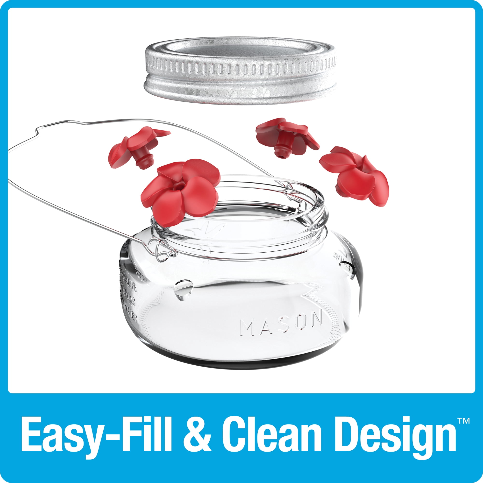 Wild Wings Mason Jar Glass Hummingbird Feeder