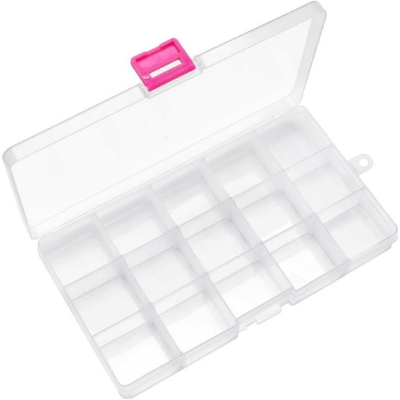 GIXUSIL Transparent Organiser Box with Adjustable Dividers, Plastic Organiser Storage Container Box with Compartments for Small Items Beads Tools Travel (Red Buckle, White)