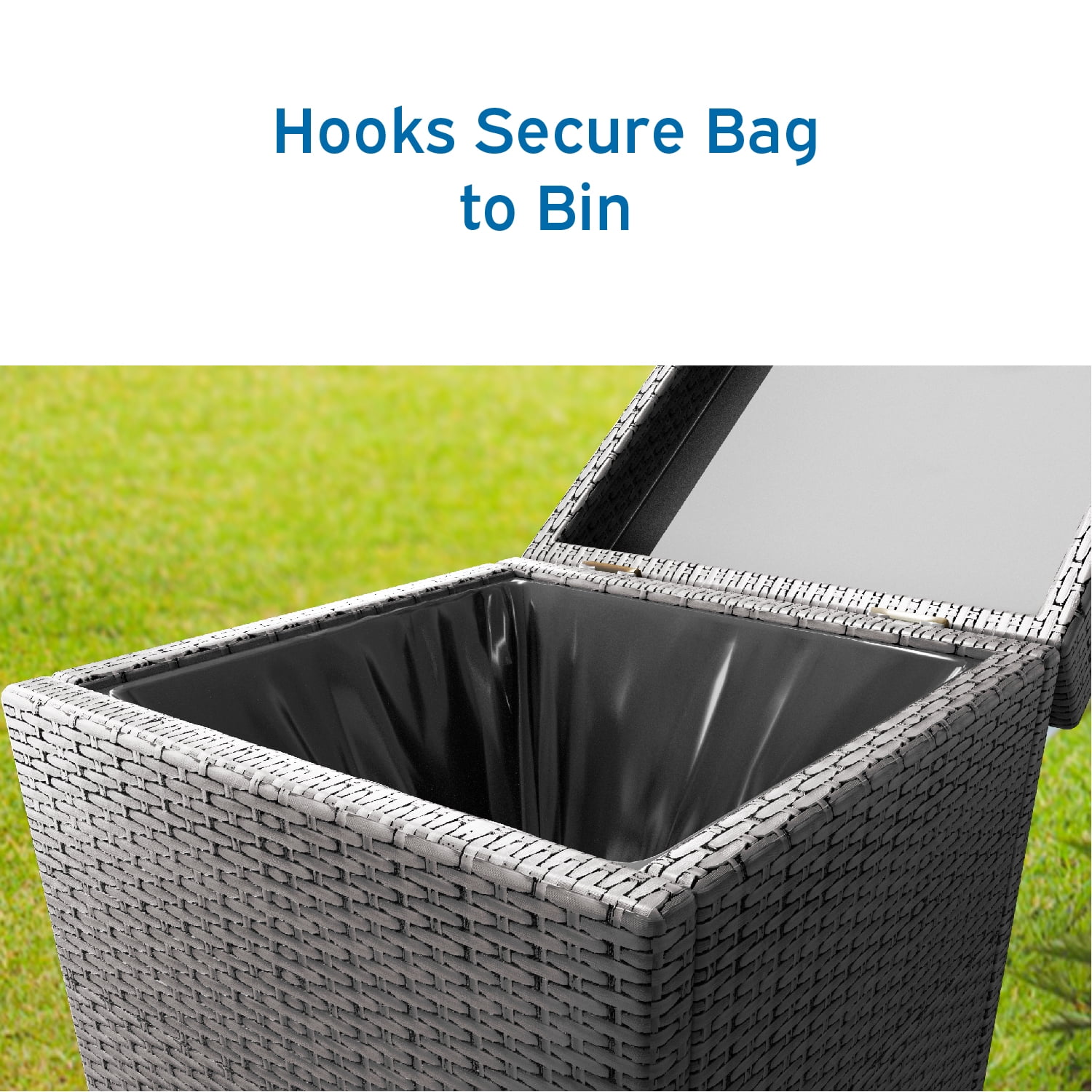 Hearth & Harbor 35 Gallon Outdoor Trash Can with Lid, Hideaway Wicker Rattan Garbage Can, Gray