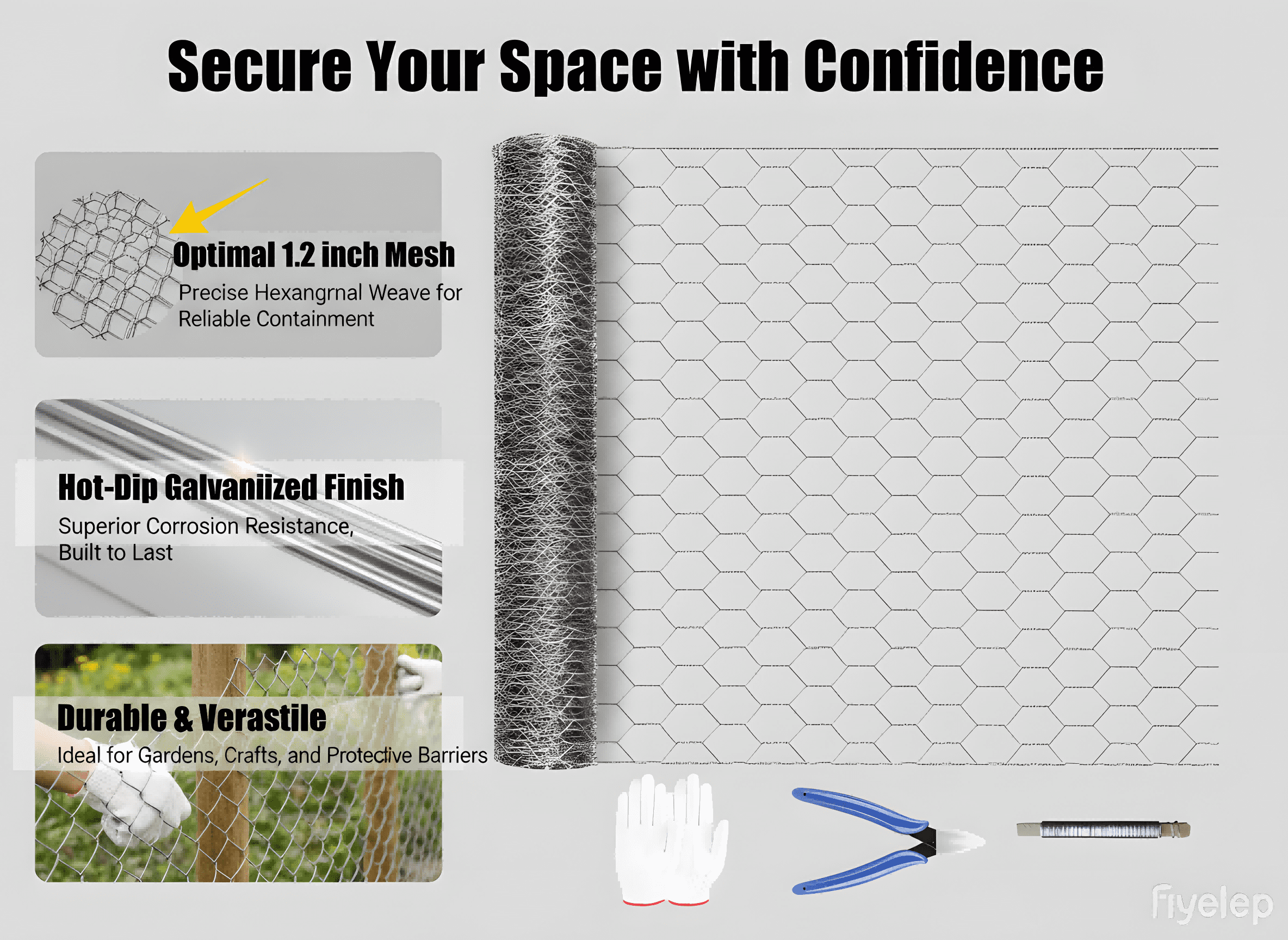 Chicken Wire Fencing Mesh, 47inch x 99ft 21 Gauge Galvanized Floral Chicken Wire Fence, Rust-resistant Garden Net for Chicken Wire, Handicrafts, Plant protection
