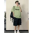 thumbnail image 2 of Conjunto de pantalones cortos con alfabeto para hombre, trajes deportivos grises, oferta de estilo coreano, conjuntos de camisetas y pantalones cortos de dos piezas para hombre, novedad en camisetas y, 2 of 5