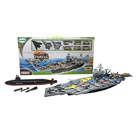 Toy Aircraft Carrier Ship with Warplanes and Submarine Combo Includes 18 Fighter Jets Torpedo