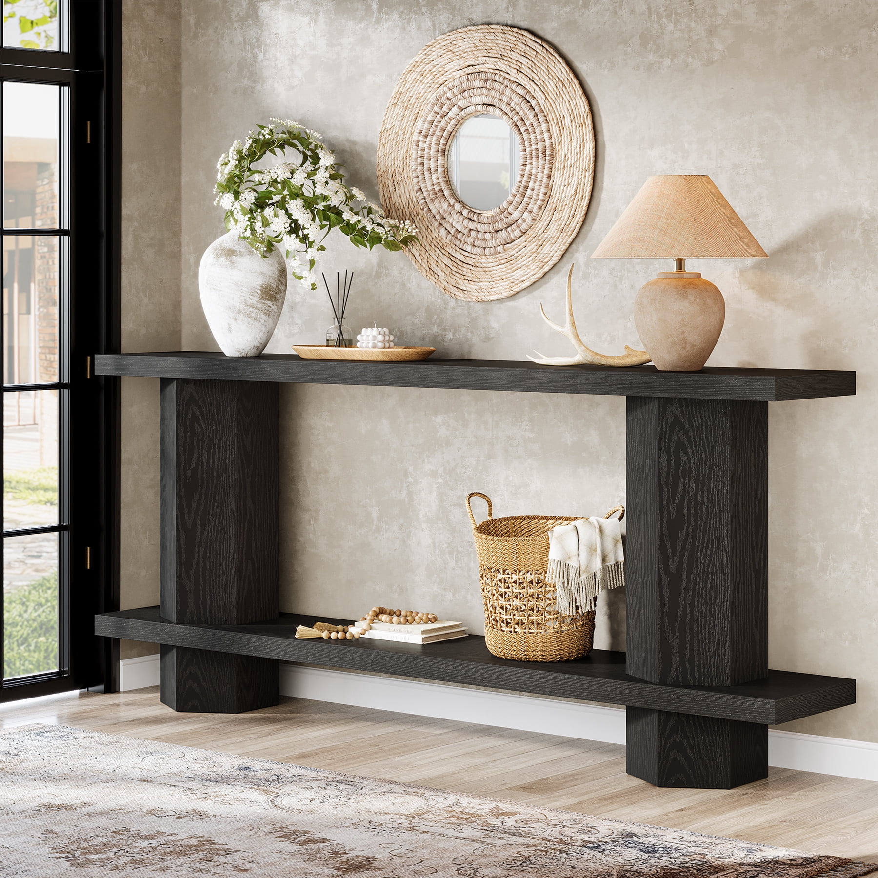 Tribesigns 71-inch Long Console Table for Entryway, Farmhouse Wooden Sofa Table Behind Couch for Living Room, Hallway, Foyer, Black