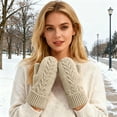 thumbnail image 2 of KHONTS Women's Mittens Winter Gloves Warm Fleece Lining Mittens Cozy Thick Crochet Cable Knit Gloves Beige One Size, 2 of 5