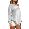 thumbnail image 5 of TARIENDY Womens Sweatshirts Loose Fit Casual Long Sleeve Fall Shirts Fashion Off the Shoulder Pullover Tops Fleece Lined Solid Color Outfits Gray XL, 5 of 8