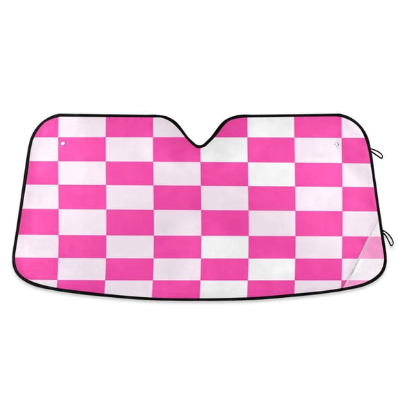 Foldable Car Windshield Sunshade UV Sun Visor Protector Blocks UV Rays Keeps Vehicle Cool 55x27.6 Inch Hot Pink Checkered Pattern