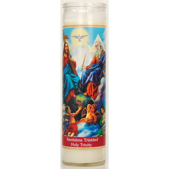 Prayer Candle Holy Trinity White Wax, 8 Inch