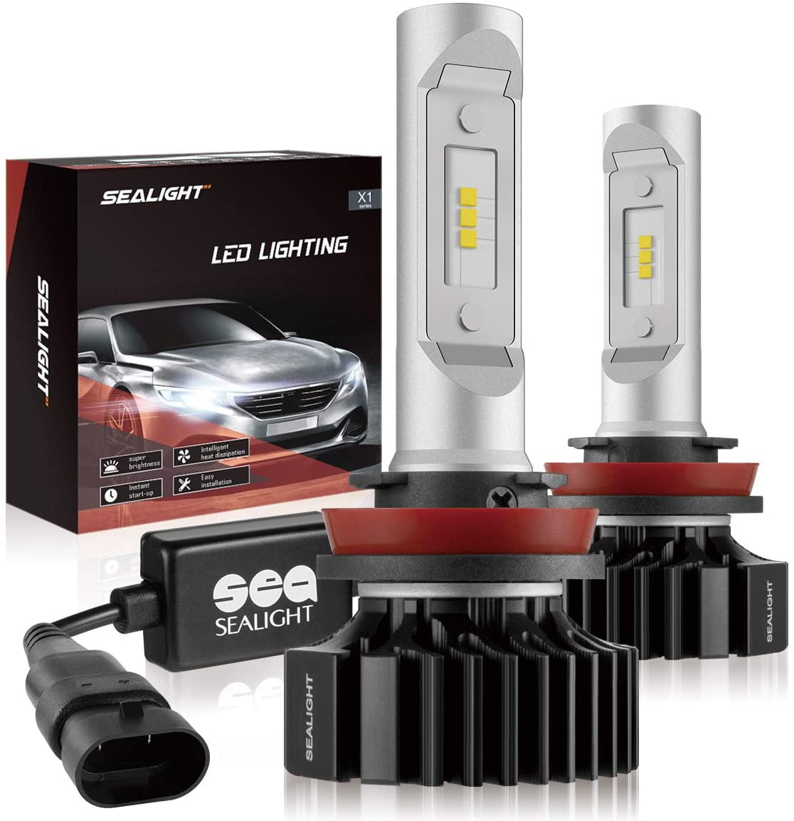 SEALIGHT H11 LED Headlight Bulbs Fanless, X1 Series Low Beam H8 H9 H16