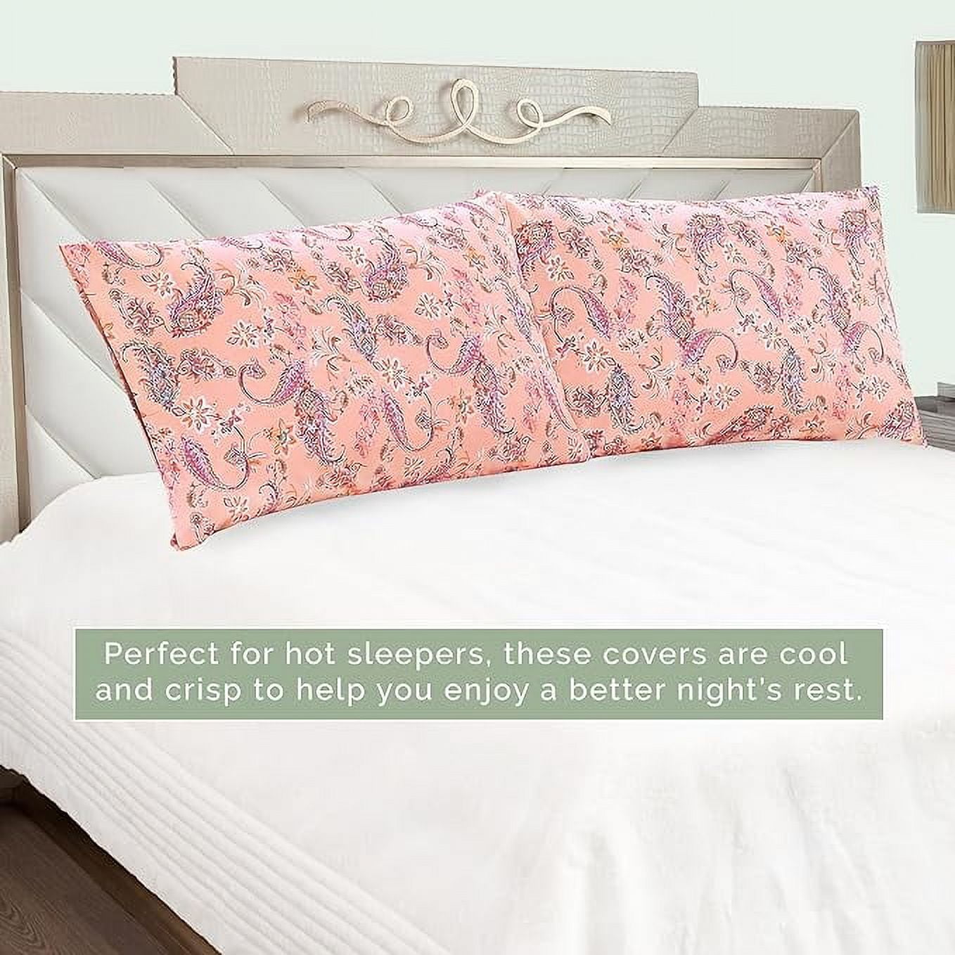 Elegant Comfort Set of 2 Floral Print Pillowcases, 1500 Series Hotel Quality Microfiber, Soft and Smooth with Envelope Closure, Standard/Queen, Paisley Coral