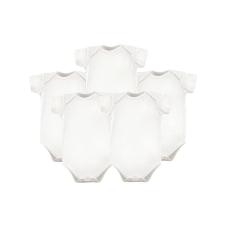 Hudson Baby Cotton Bodysuits 5pk, White, 6-9 Months