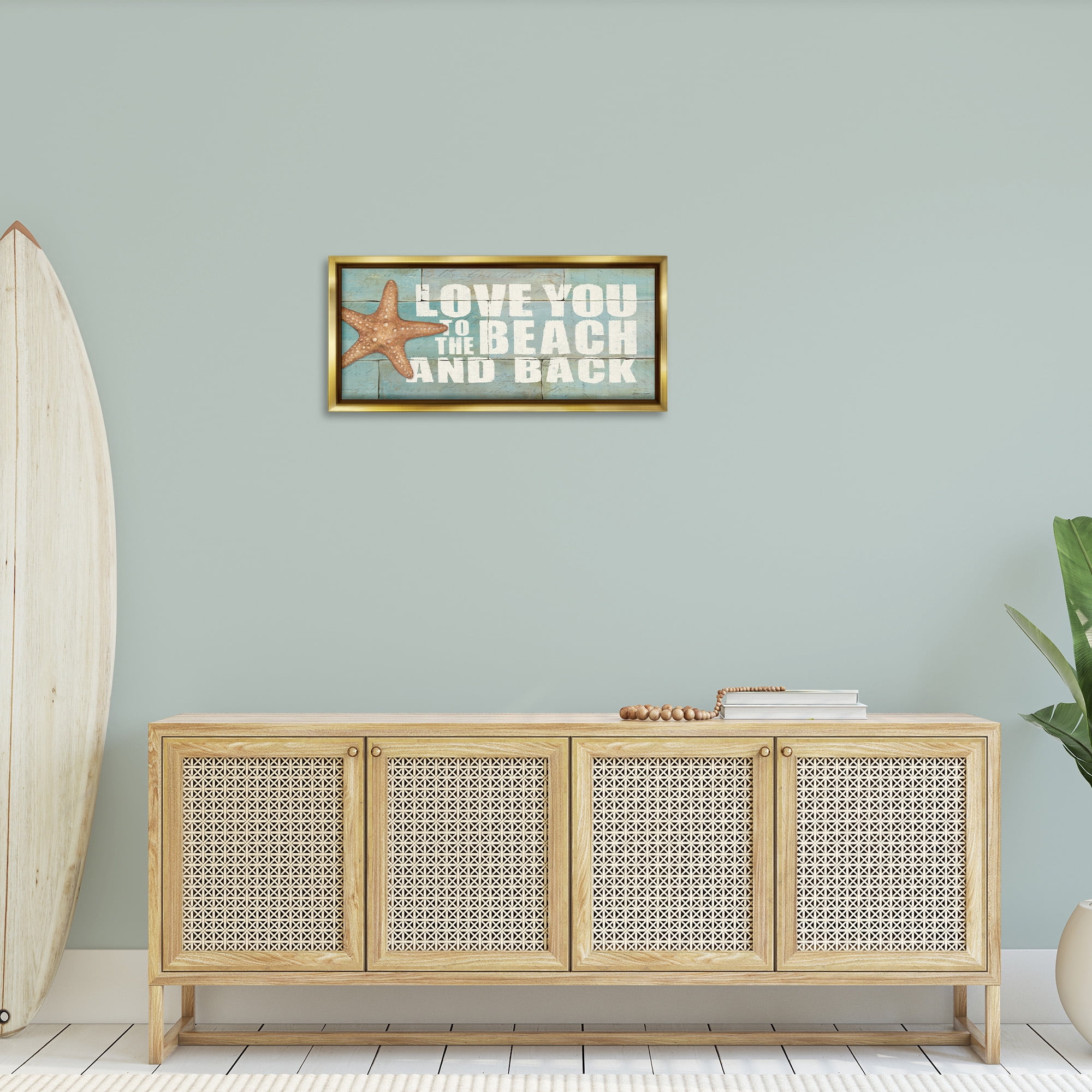 Stupell Industries Beach & Back on Bricks Animals & Insects Painting Gold Floater Framed Canvas Art Print Wall Art, 31 x 14