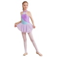 thumbnail image 4 of YEAHDOR Kids Girls Sequins Floral Decorated Patchwork Skating Dance Dress Long Sleeve Gymnastics Dress Light Purple 12, 4 of 7