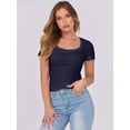 thumbnail image 6 of ANRABESS Short Sleeve Tops for Women Trendy Scoop Neck Summer Tops Shirts Ribbed Knit Slim Fitted Basic Tees Spring Casual Clothes Navy Blue S, 6 of 9
