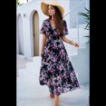 thumbnail image 4 of Vestido Cruzado de Verano para Mujer, con Cuello en V, Floral, Corta, para Invitadas de Boda, Informal, para Fiesta Negro L, 4 of 10