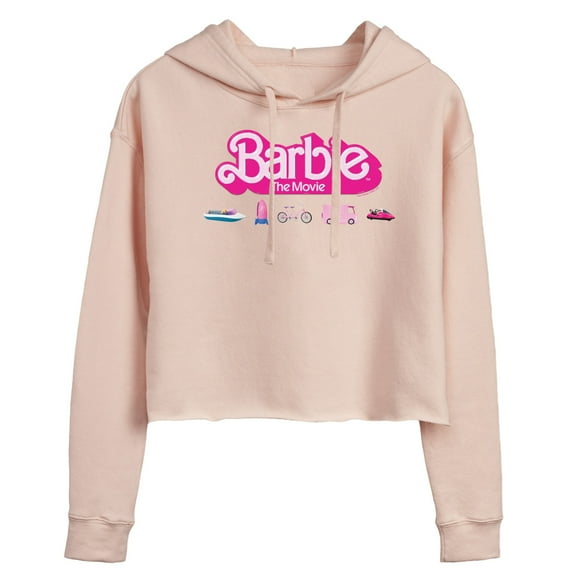 Barbie the Movie - Barbie Transportaion Vehicles - Juniors Cropped Pullover Hoodie