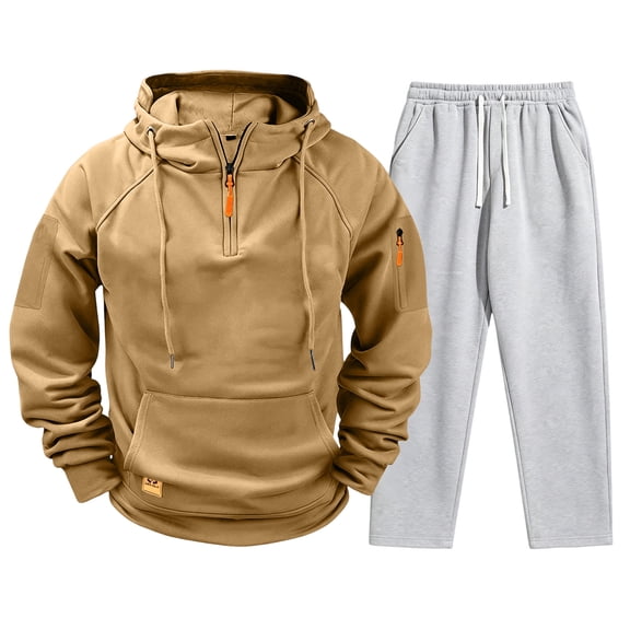 CCRFTGI Mens Track Suits 2 Piece Set Hoodie and Sweatpants Casual Athletic Jogging Suit Drawstring Running Gym Sweat Suits Earthy Yellow L