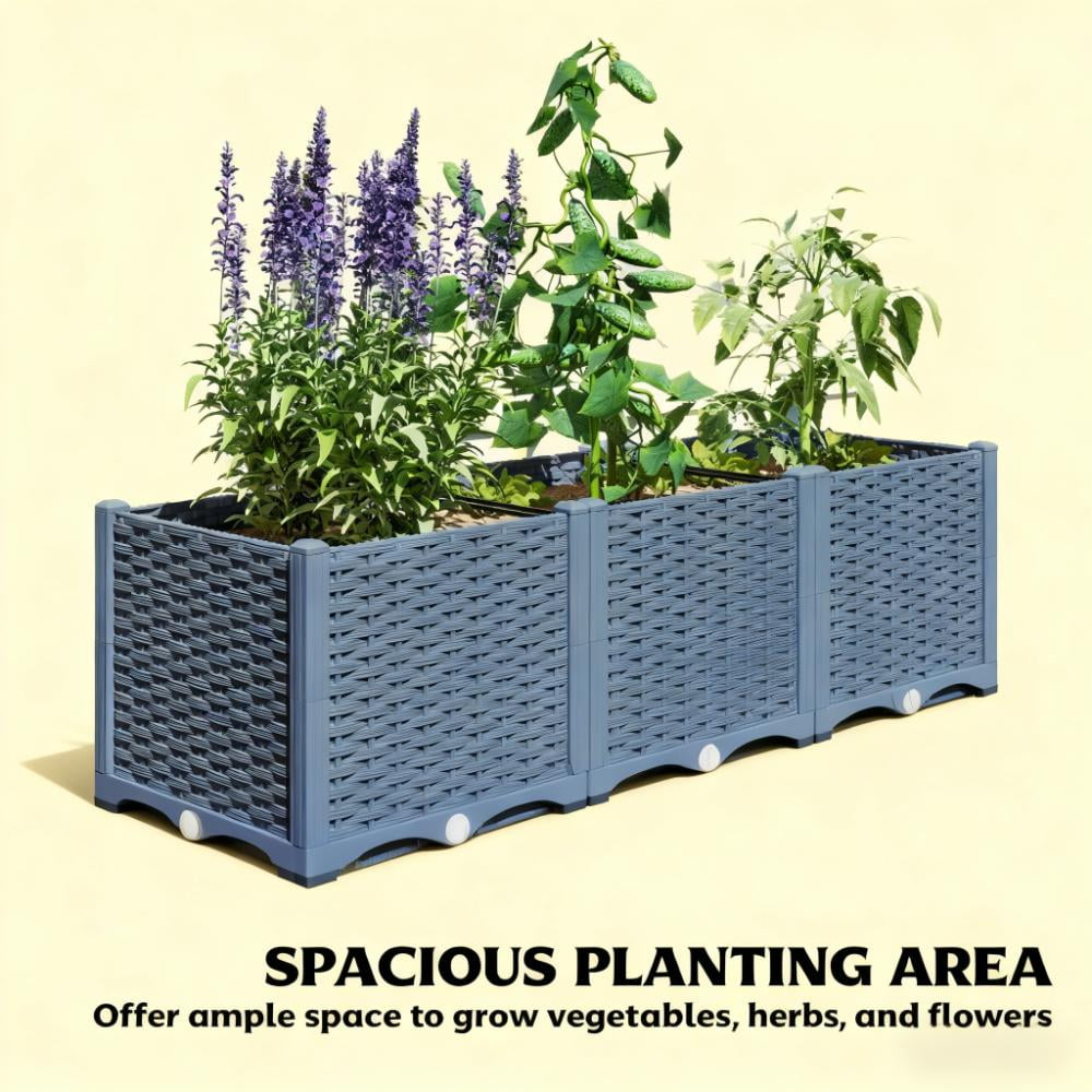 Outdoor Flower Box with Drainage Holes, Plastic Raised Garden Bed