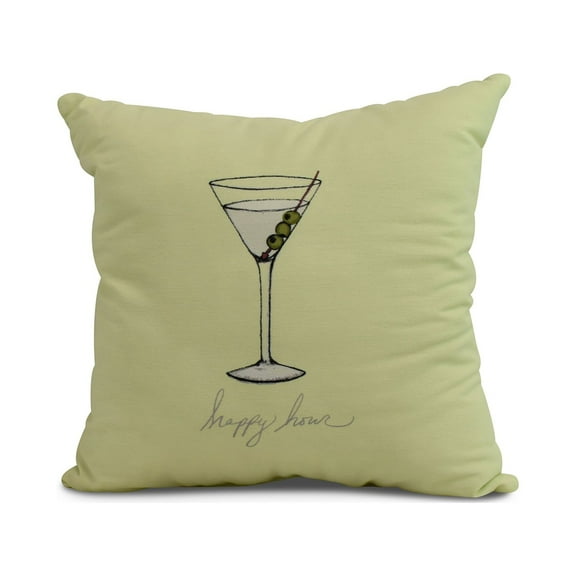 Simply Daisy, 16 x 16inch, Martini Glass Happy Hour Geometric Print Pillow, Light Green