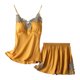 thumbnail image 1 of Gibobby Conjunto de pijama con correa para el pecho para mujer, ropa de ocio de verano para el , Color sólido, con encaje (Amarillo, L), 1 of 4